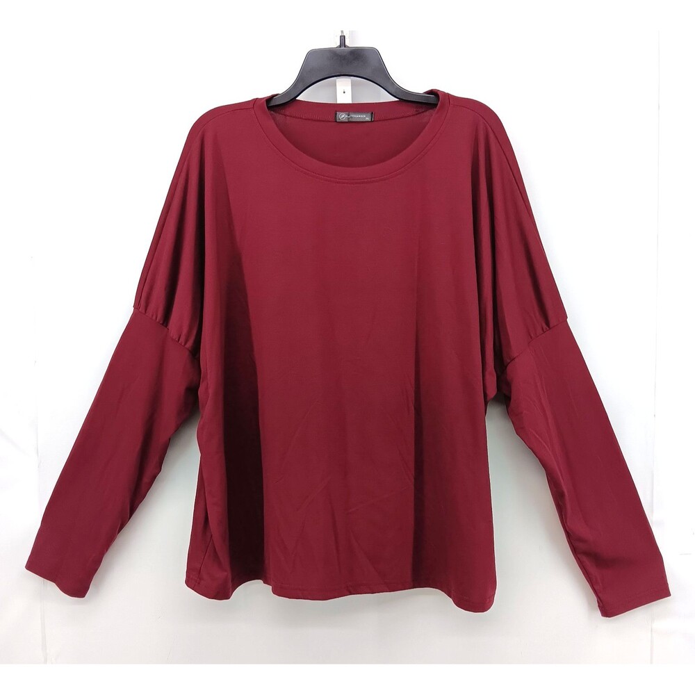 Pretty Garden Shirt Women Plus Size 3XL Burgundy Long Sleeve Round Neck Top